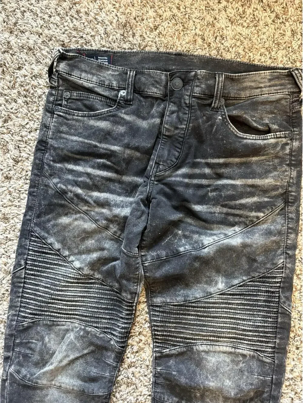 True Religion Geno Relaxed Slim Moto Jeans Gray Black Men's Size 32x33 Vintage